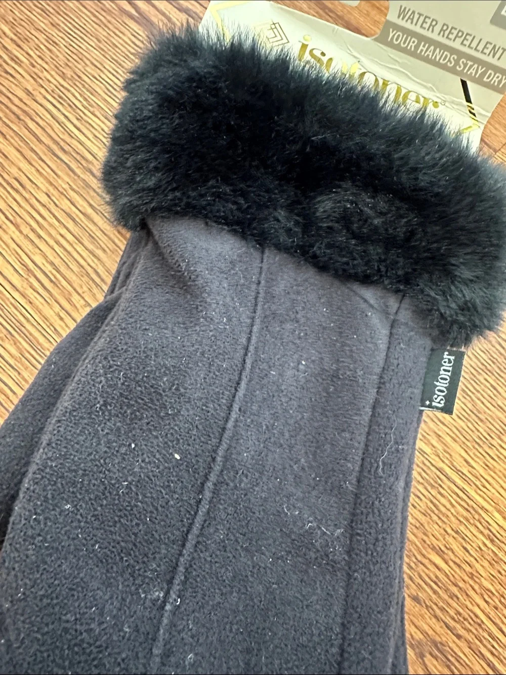 isotoner Black Faux Fur Cuff Touchscreen Gloves